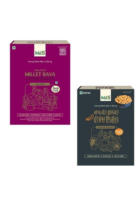Mil8 Rava Little & Corn Puffs Masala Combo (300Gram-30Gram) Nutritious, Delicious And Healthy Breakfast Solution