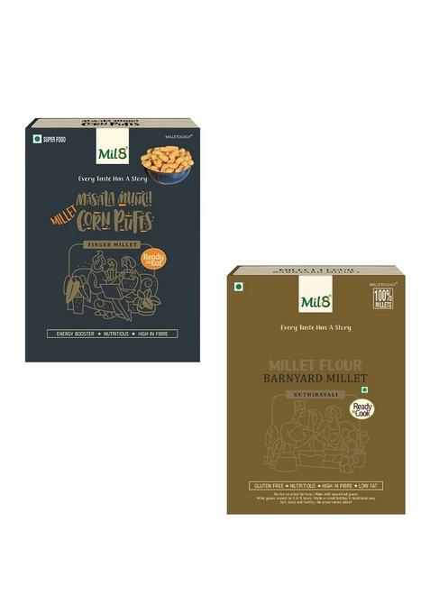 Mil8 Corn Puffs Masala & Flour Barnyard Millet Combo (30Gram-300Gram) Nutritious, Delicious And Healthy Breakfast Solution