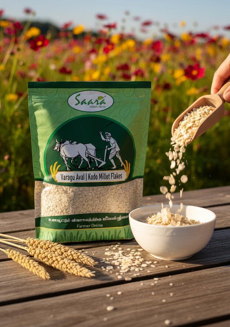 Vs Products Whole Grain Kodo Millet Flakes, 450G, Kodra, Varagu, Arikelu, Hark Flakes, No Soaking Required Gluten Free, No Chemicals, High Plant Protein And Fibre, 450G