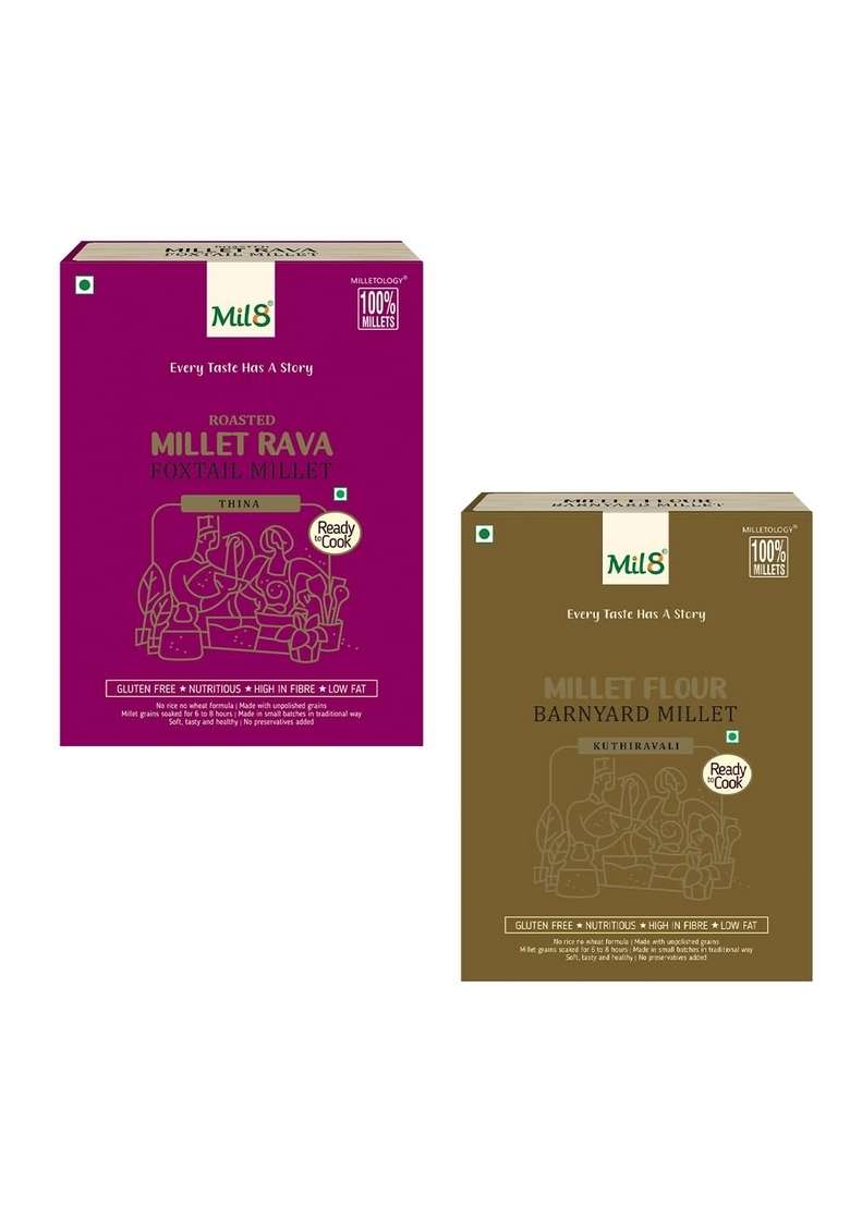 Mil8 Rava Foxtail & Flour Barnyard Millet Combo (300Gram-300Gram) Nutritious, Delicious And Healthy Breakfast Solution - Indya
