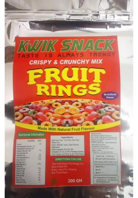 Kwik Snack Fruit Ring Loops | Crunchy Multigrain Breakfast Cereal| Mixed Fruit Flavor| (200 Gm)