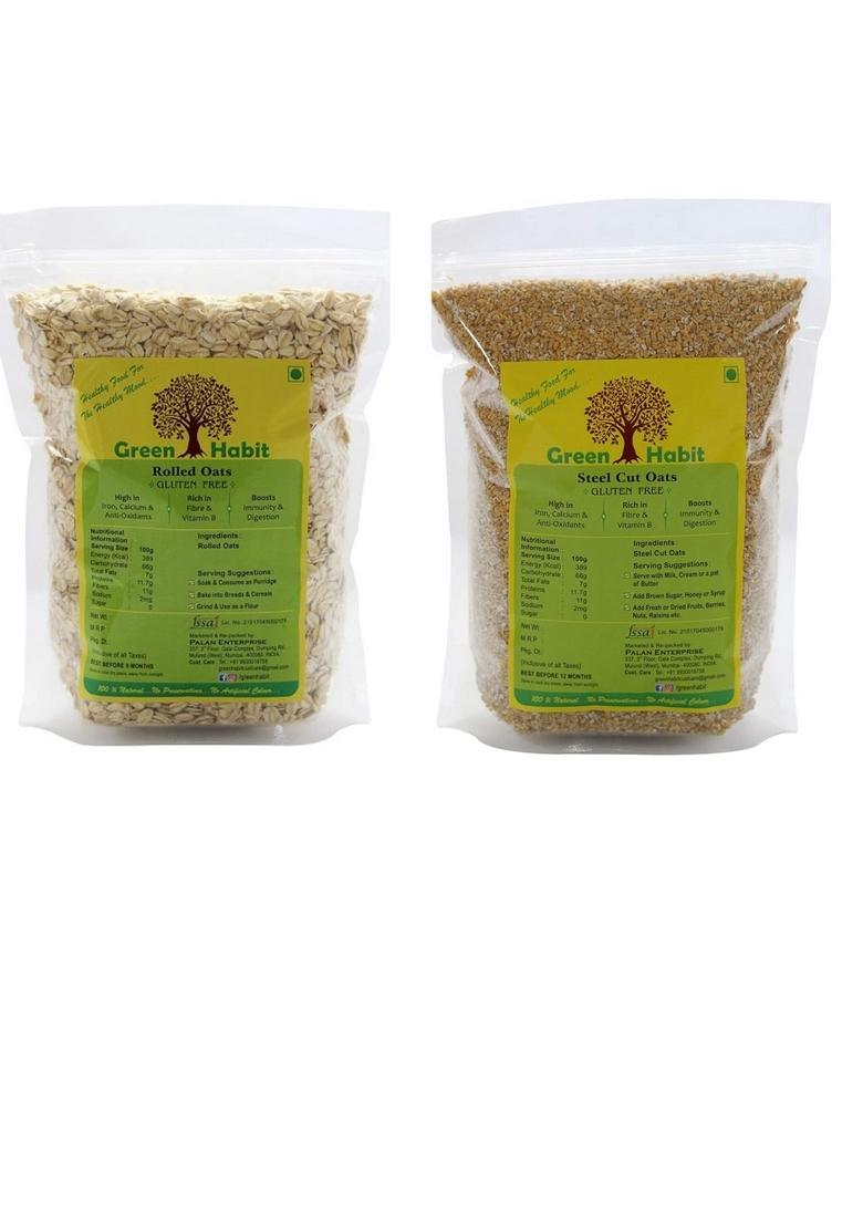 Greenhabit Oats 500Gm * 2 (Rolled Oats 500Gm & Steel Cut Oats 500Gm), Gluten Free Oats For Weight Loss