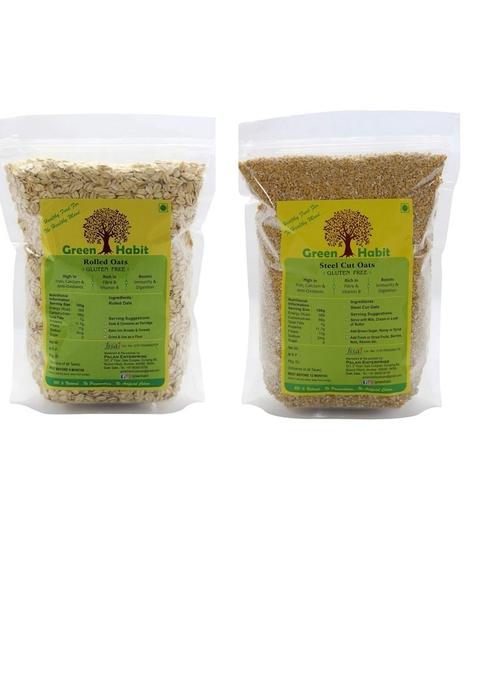 Greenhabit Oats 500Gm * 2 (Rolled Oats 500Gm & Steel Cut Oats 500Gm), Gluten Free Oats For Weight Loss