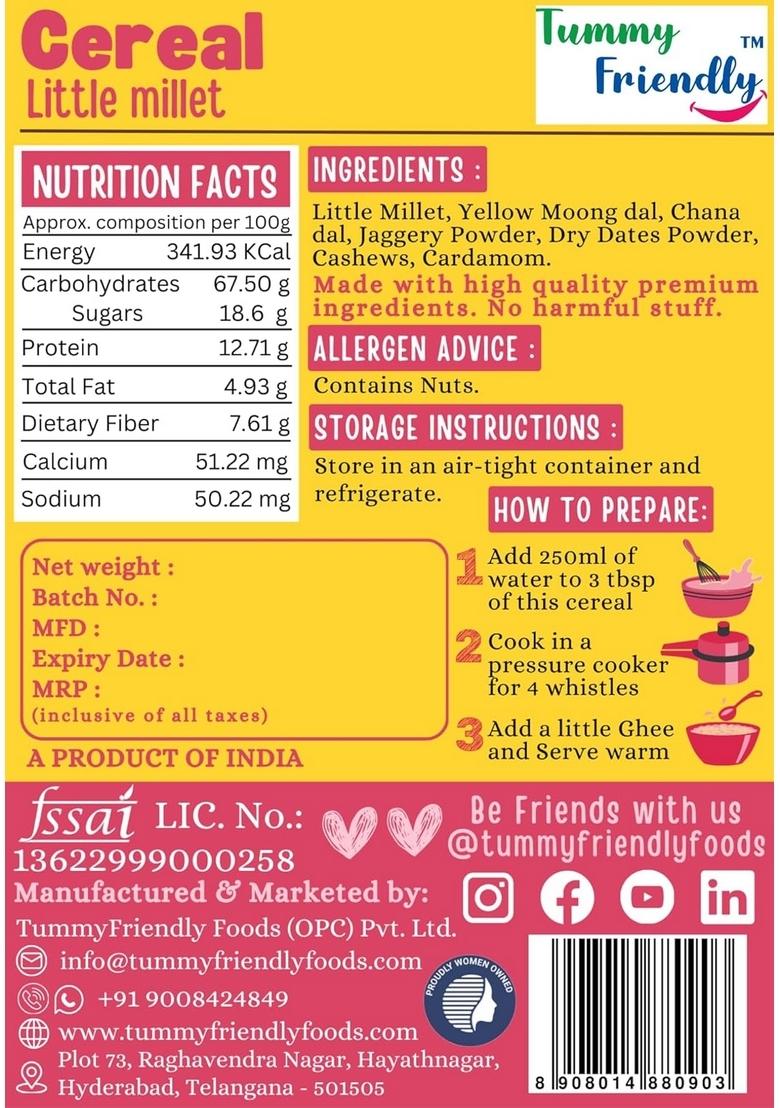 Tummyfriendly Foods Little Millet Cereal For Baby Toddler Kids 2 Year Old | Baby Food For 2+ Year Old | Maximum Nutrition From Real Food. Available In Trial Baby Packs Too. 400G, (100G Each Pack)
