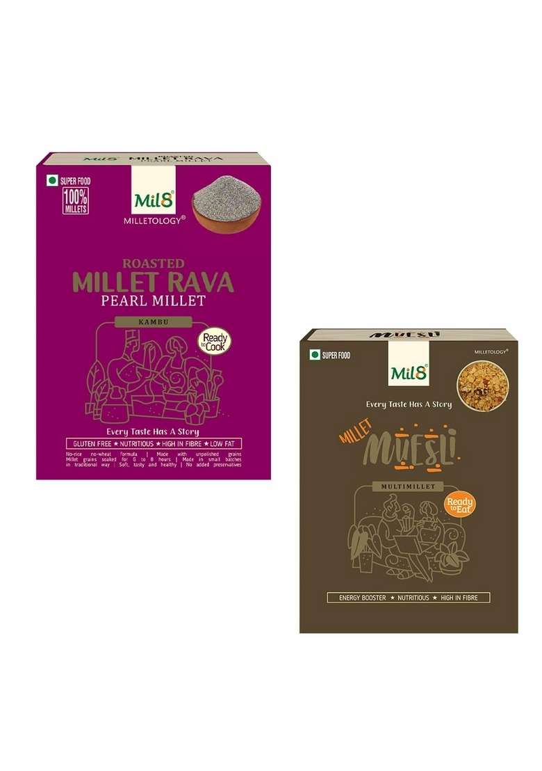 Mil8 Rava Pearl & Muesli Combo (300Gram-100Gram) Nutritious, Delicious And Healthy Breakfast Solution - Indya