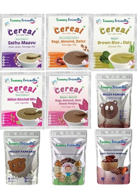Tummyfriendly Foods Certified Organic Baby Food For Toddlers, 1 Year Plus | Made Of Sprouted Ragi Powder. Healthy Breakfast, Lunch Dinner For 1 To 2 Year Babies. 9 Month Shelf-Life | 9 Baby Trial Packs, 50G Each
