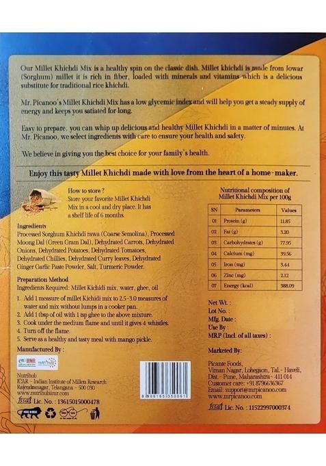 Mr. Picanoo Instant Millet Khichdi Mix | Rich In Nutrients, Protein & Fibre | Quick & Easy To Cook | 180-Gms