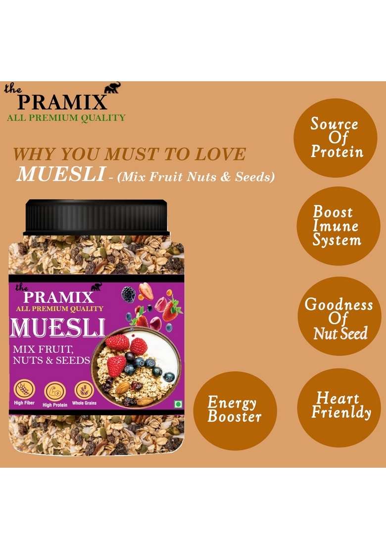 Pramix Muesli Fruit And Nuts - 700G With Fruits, Nuts & Seeds, Multigrain Breakfast Cereal, Delight Healthy Breakfast - Indya
