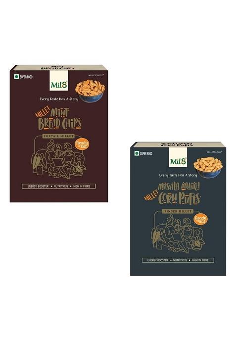 Mil8 Bread Chips Mint & Corn Puffs Masala Combo (40Gram-30Gram) Nutritious, Delicious And Healthy Breakfast Solution