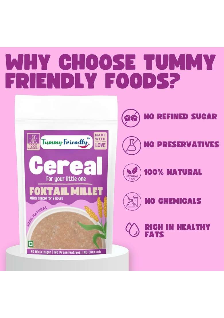 Tummyfriendly Foods Foxtail Millet Cereal For Baby Toddler Kids 2 Year Old | Baby Food For 2+ Year Old | Maximum Nutrition From Real Food. Available In Trial Baby Packs Too. 500G, (100G Each Pack) - Indya