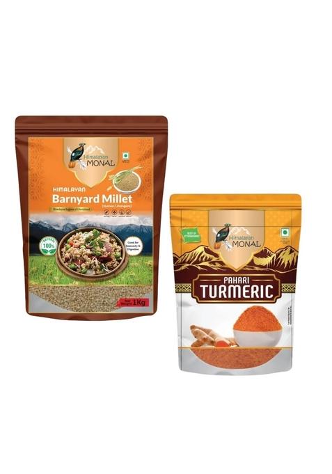 Himalayan Monal Barnyard Millet (Quinoa/Jhangora), 1 Kg, Veg And Himalayan Monal Pahari Turmeric Powder 100G