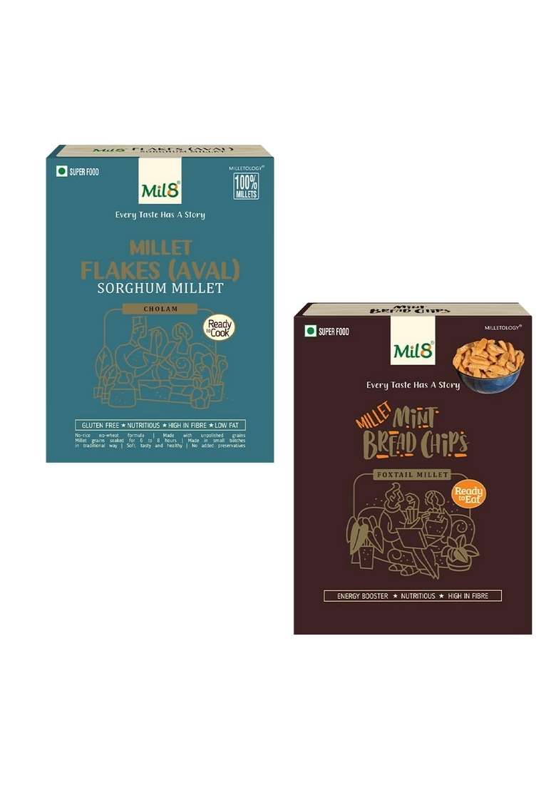 Mil8 Flakes (Aval) Sorghum & Bread Chips Mint Combo (200Gram-40Gram) Nutritious, Delicious And Healthy Breakfast Solution - Indya