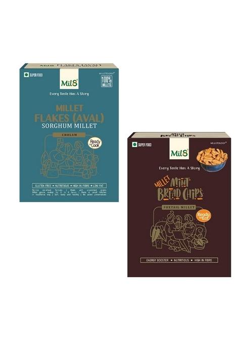 Mil8 Flakes (Aval) Sorghum & Bread Chips Mint Combo (200Gram-40Gram) Nutritious, Delicious And Healthy Breakfast Solution