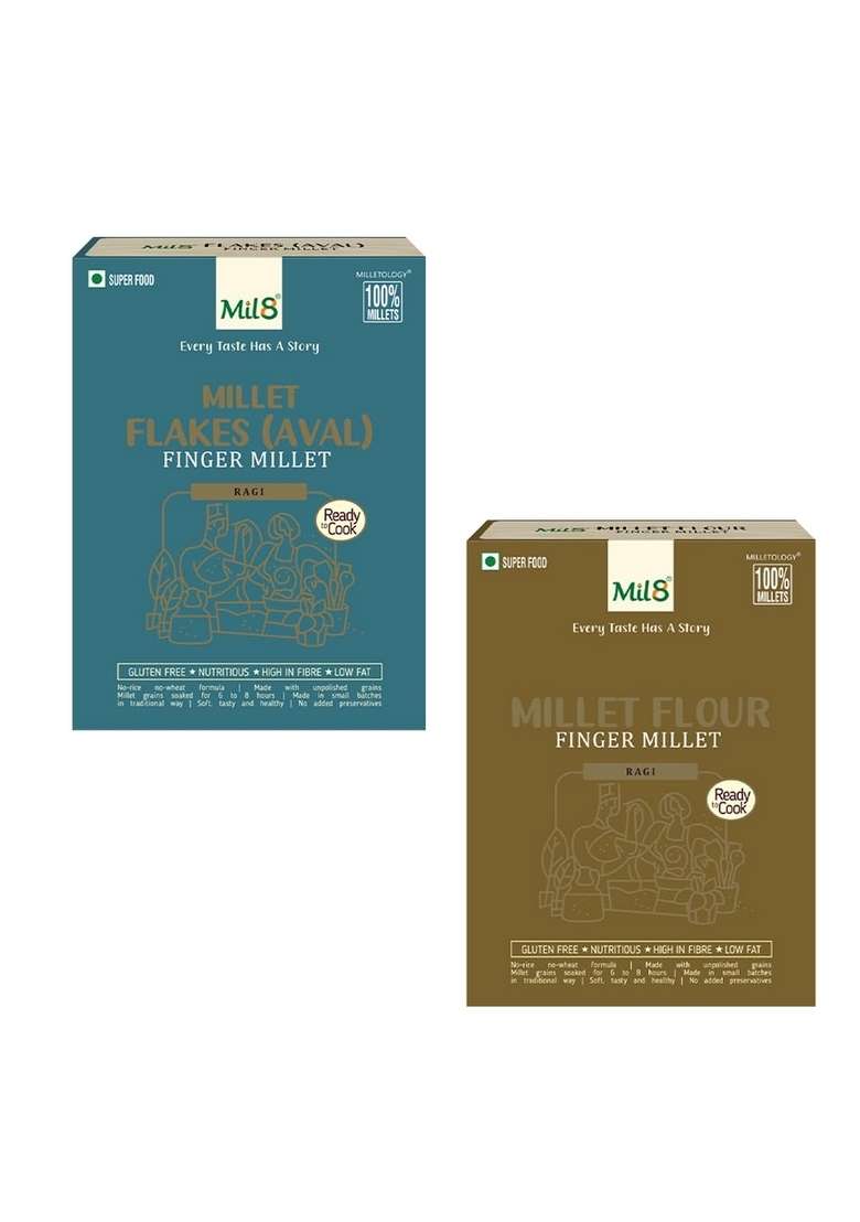 Mil8 Flakes (Aval) Finger & Flour Finger Millet Combo (200Gram-300Gram) Nutritious, Delicious And Healthy Breakfast Solution - Indya