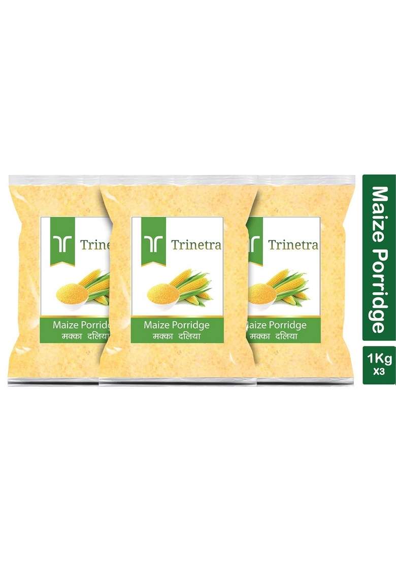 Trinetra Makka Daliya | High-Fiber Corn Cereal For Energy & Vitamin B12 | 3Kg (3 X 1Kg) - Indya