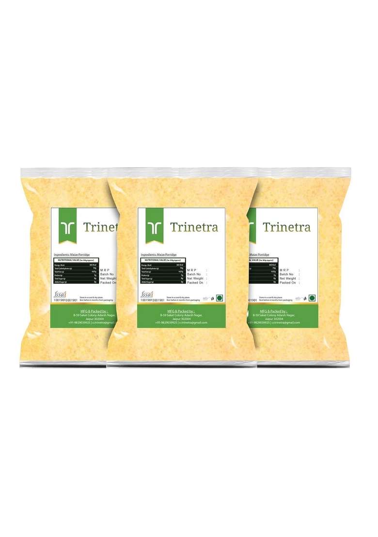 Trinetra Makka Daliya | High-Fiber Corn Cereal For Energy & Vitamin B12 | 3Kg (3 X 1Kg) - Indya