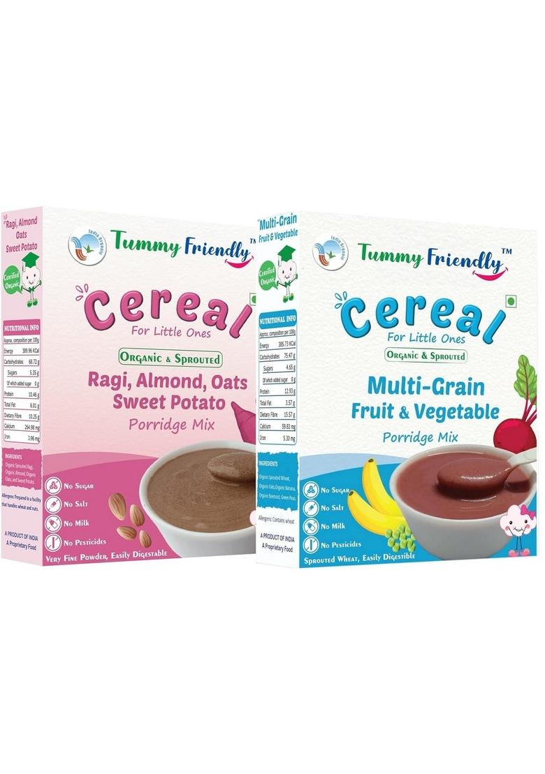 Tummyfriendly Foods Certified Organic Sprouted Ragi, Almonds, Oats, Sweet Potato And Organic Multi Grain Porridge Mix | Ragi, Almond Cereal Organic Baby Food For 8 Month Baby | 200G, 2 Packs