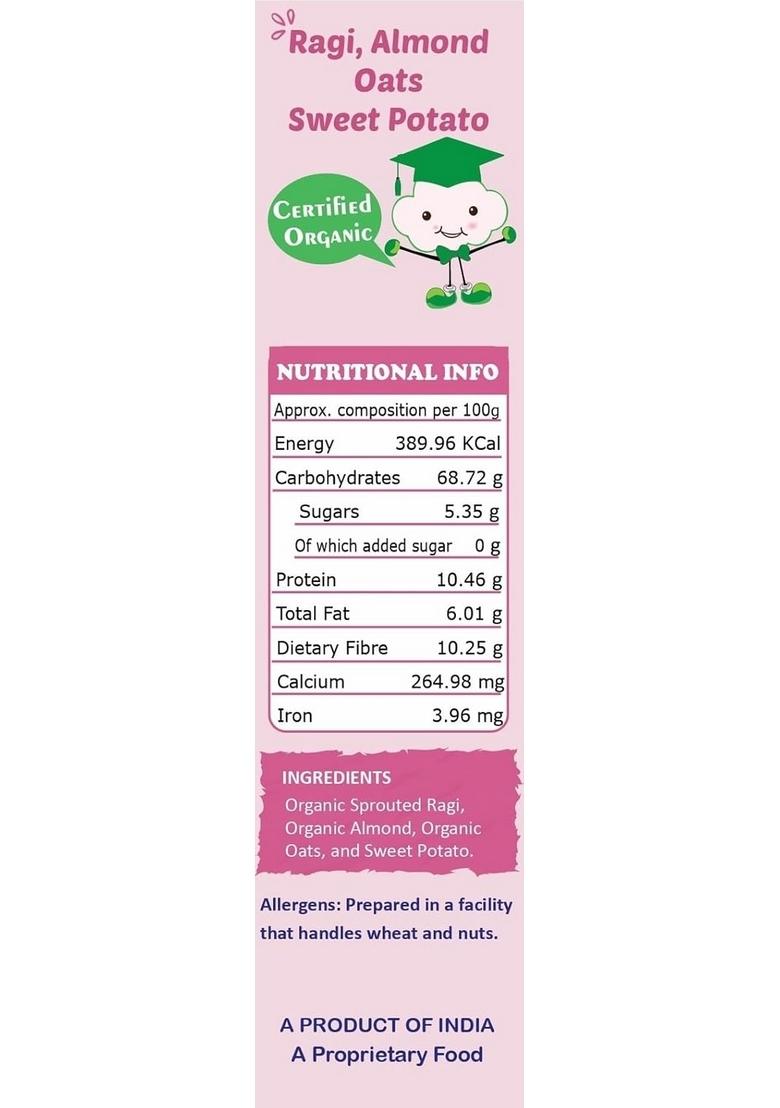 Tummyfriendly Foods Certified Organic Sprouted Ragi, Almonds, Oats, Sweet Potato And Organic Multi Grain Porridge Mix | Ragi, Almond Cereal Organic Baby Food For 8 Month Baby | 200G, 2 Packs