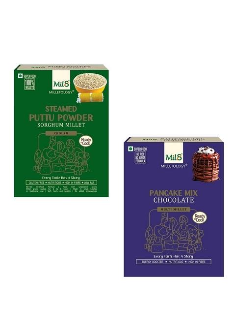 Mil8 Puttu Powder Sorghum & Pancake Mix Chocolate Combo (300Gram-200Gram) Nutritious, Delicious And Healthy Breakfast Solution