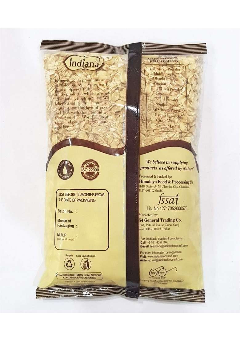 Indiana Rolled Oats (Gluten Free,Protein And Fibre Rich), 500Gm - Indya