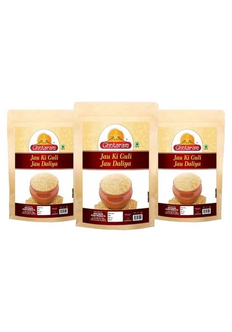 Ghotaram Barley Jau Daliya Vegan Cracked Jau Digestive Healthy Porridge/Nutritious Joo Jav Daliya | Sprouted Cracked Jau Dalia Energy-Boosting Cooling Summer Guli Rabdi Drink Flour-720G(Pac 3X 240G)
