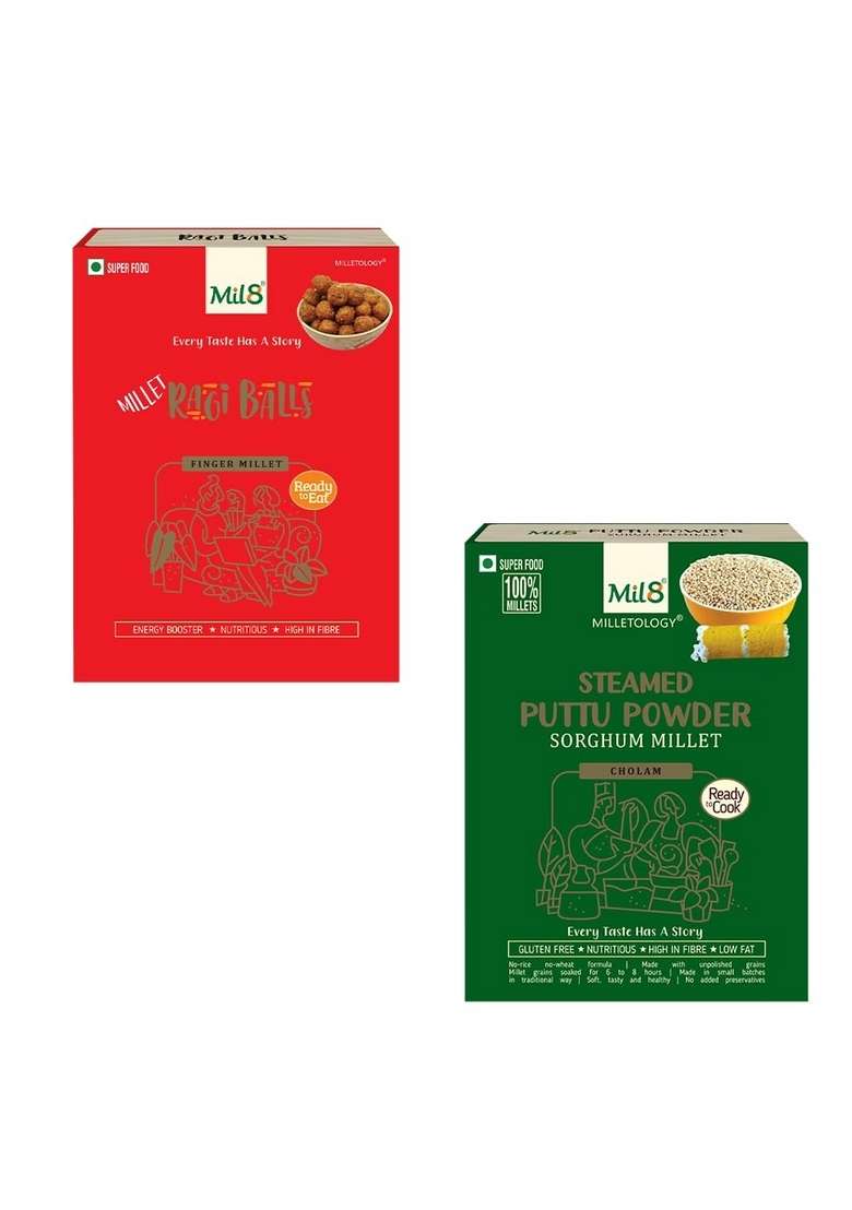 Mil8 Ragi Balls & Puttu Powder Sorghum Millet Combo (40Gram-300Gram) Nutritious, Delicious And Healthy Breakfast Solution - Indya