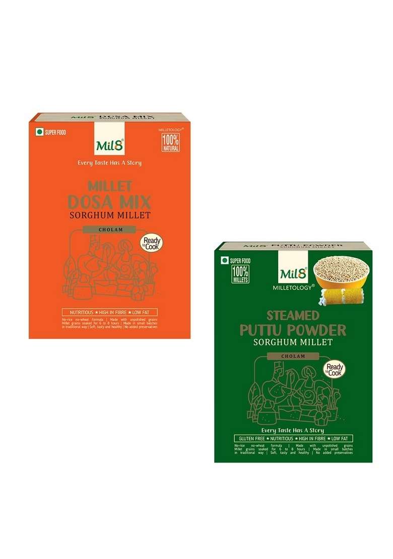 Mil8 Dosamix Sorghum & Puttu Powder Sorghum Millet Combo (300Gram-300Gram) Nutritious, Delicious And Healthy Breakfast Solution - Indya