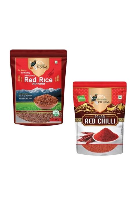 Himalayan Monal Red Rice, 1 Kg And Himalayan Monal Pahari Red Chilli Powder, 100G