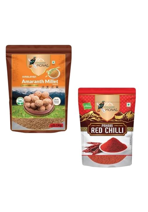 Himalayan Monal Amaranth Millet (Rajgira), 1 Kg, Veg, Boosts Immune System And Himalayan Monal Pahari Red Chilli Powder, 100G