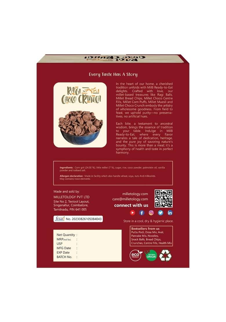 Mil8 Ragi Choco Crunch & Corn Puffs Masala Combo (80Gram-30Gram) Nutritious, Delicious And Healthy Breakfast Solution - Indya