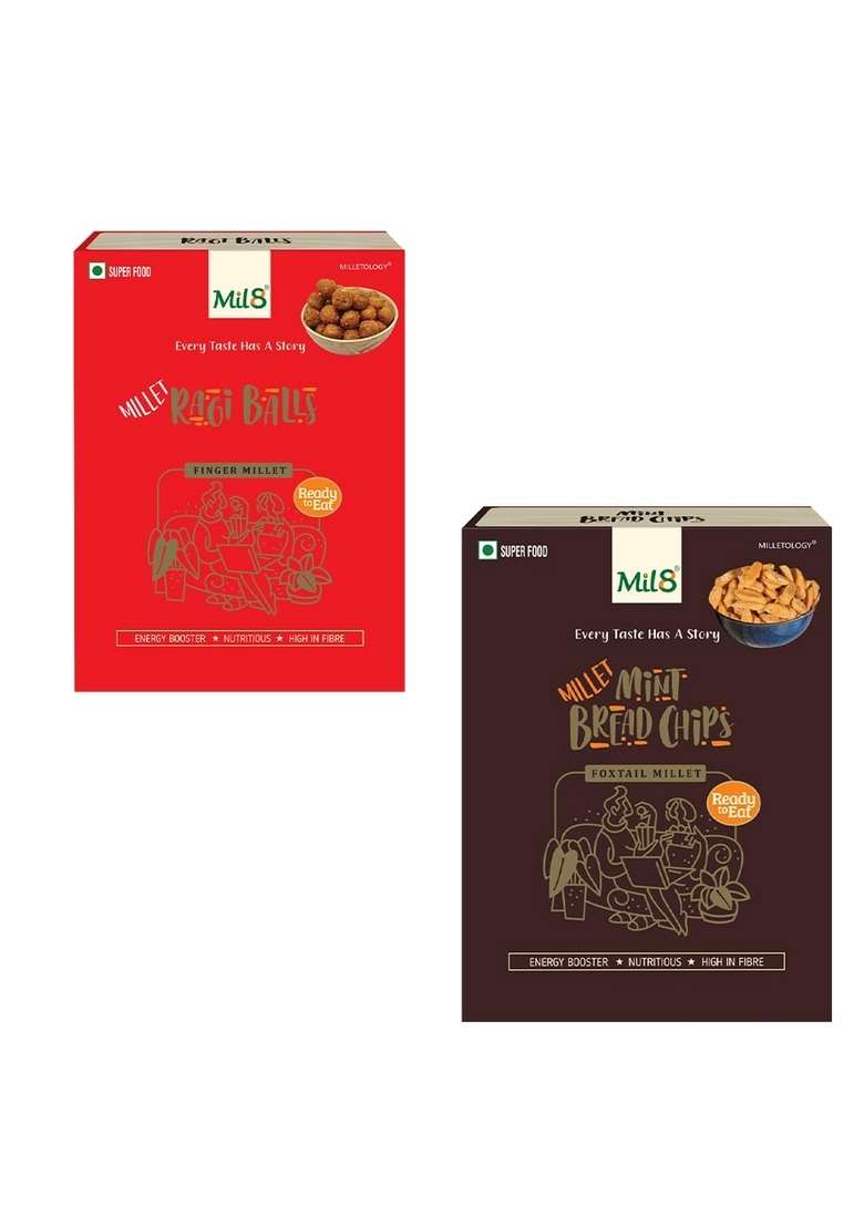 Mil8 Ragi Balls & Bread Chips Mint Combo (40Gram-40Gram) Nutritious, Delicious And Healthy Breakfast Solution - Indya