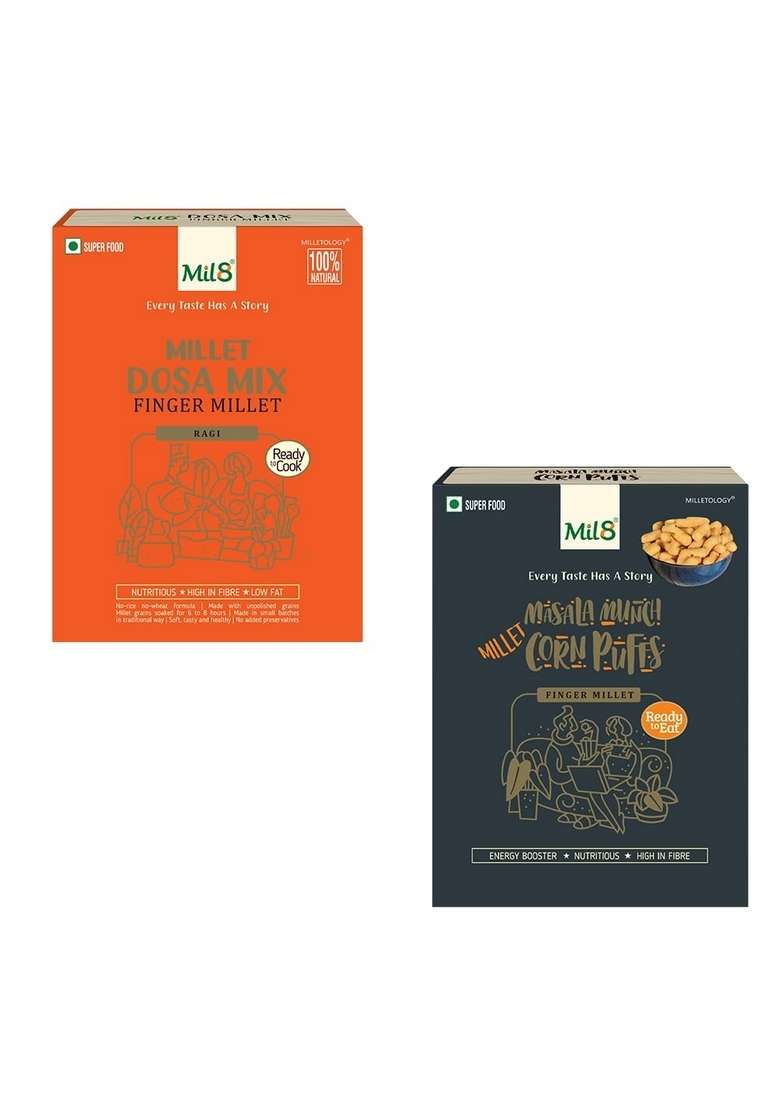 Mil8 Dosamix Finger & Corn Puffs Masala Combo (300Gram-30Gram) Nutritious, Delicious And Healthy Breakfast Solution - Indya