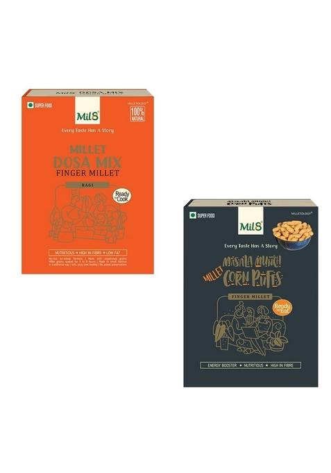 Mil8 Dosamix Finger & Corn Puffs Masala Combo (300Gram-30Gram) Nutritious, Delicious And Healthy Breakfast Solution