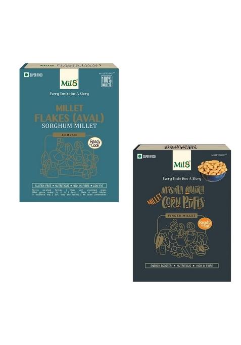 Mil8 Flakes (Aval) Sorghum & Corn Puffs Masala Combo (200Gram-30Gram) Nutritious, Delicious And Healthy Breakfast Solution