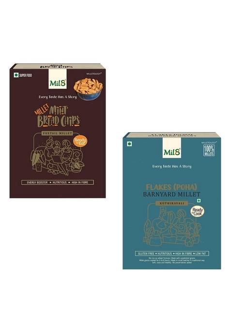 Mil8 Bread Chips Mint & Flakes (Aval) Barnayard Millet Combo (40Gram-200Gram) Nutritious, Delicious And Healthy Breakfast Solution