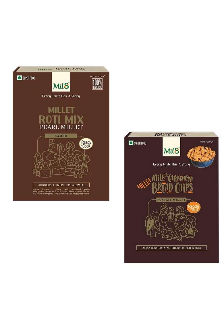 Mil8 Rotimix Pearl & Bread Chips Milk And Cardamom Combo (300Gram-40Gram) Nutritious, Delicious And Healthy Breakfast Solution - Indya
