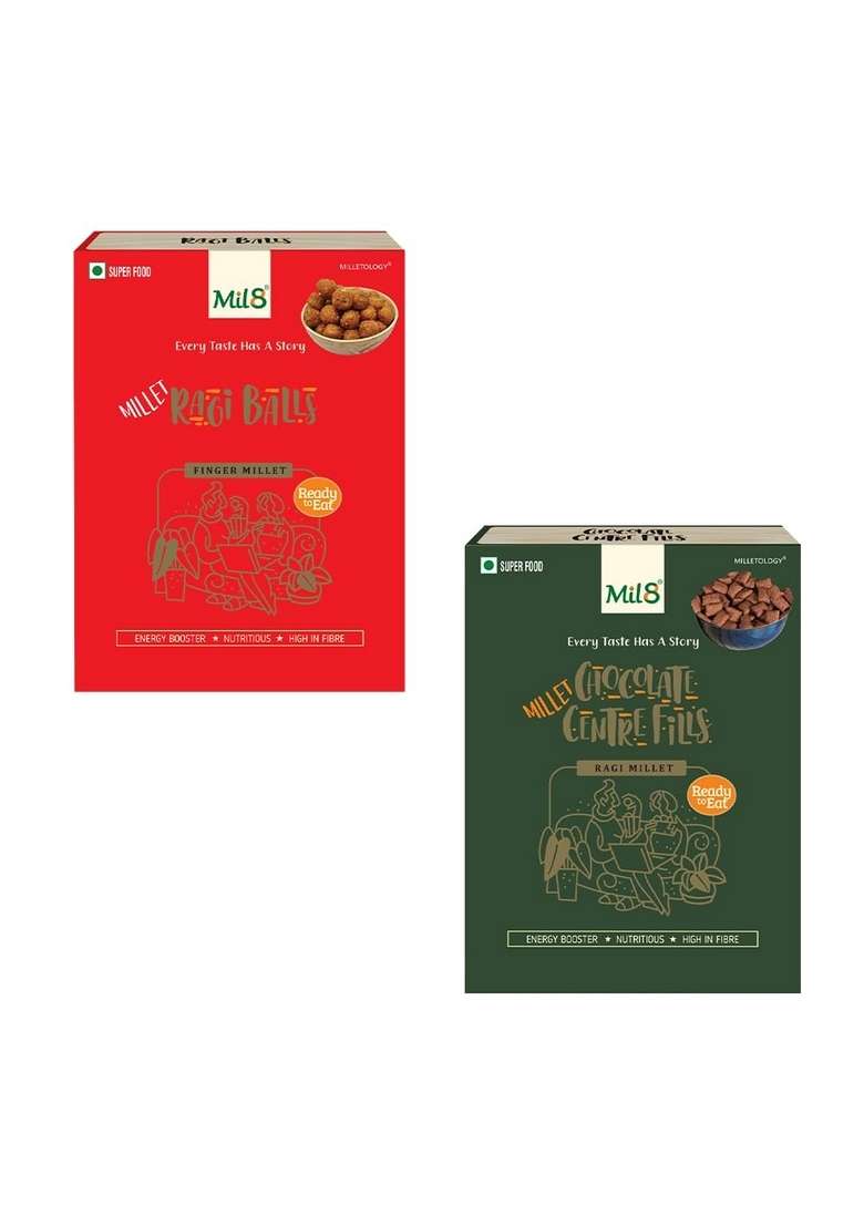 Mil8 Ragi Balls & Ragi Chocolate Centre Fills Combo (40Gram-100Gram) Nutritious, Delicious And Healthy Breakfast Solution - Indya