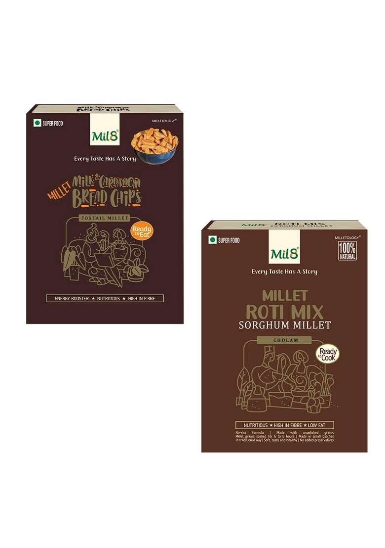 Mil8 Bread Chips Milk And Cardamom & Rotimix Sorghum Millet Combo (40Gram-300Gram) Nutritious, Delicious And Healthy Breakfast Solution - Indya