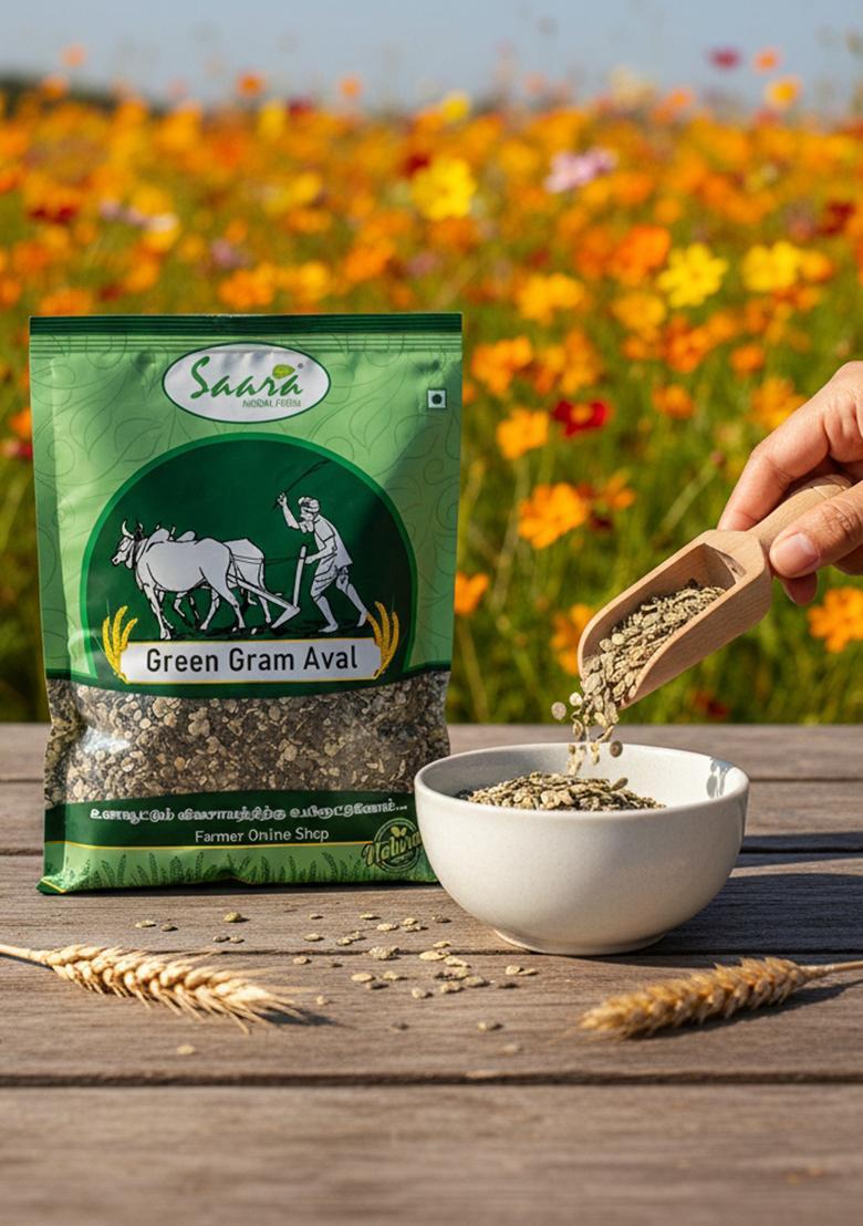 Vs Products Flattened Green Gram (Green Gram Aval) – Ready To Cook – 500G