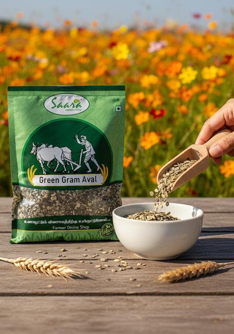 Vs Products Flattened Green Gram (Green Gram Aval) – Ready To Cook – 500G