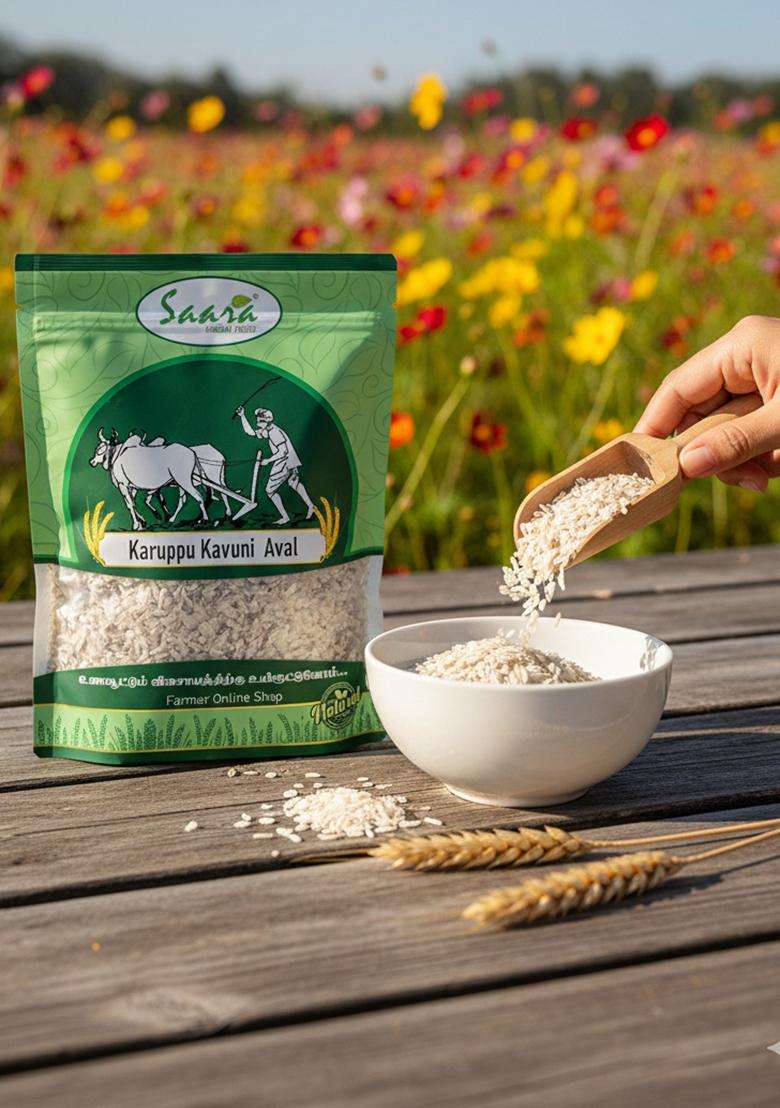 Vs Products Karuppu Kavuni Rice Flakes 500G | Karuppu Kavuni Aval | Black Rice Flakes Healthy Breakfast - Indya
