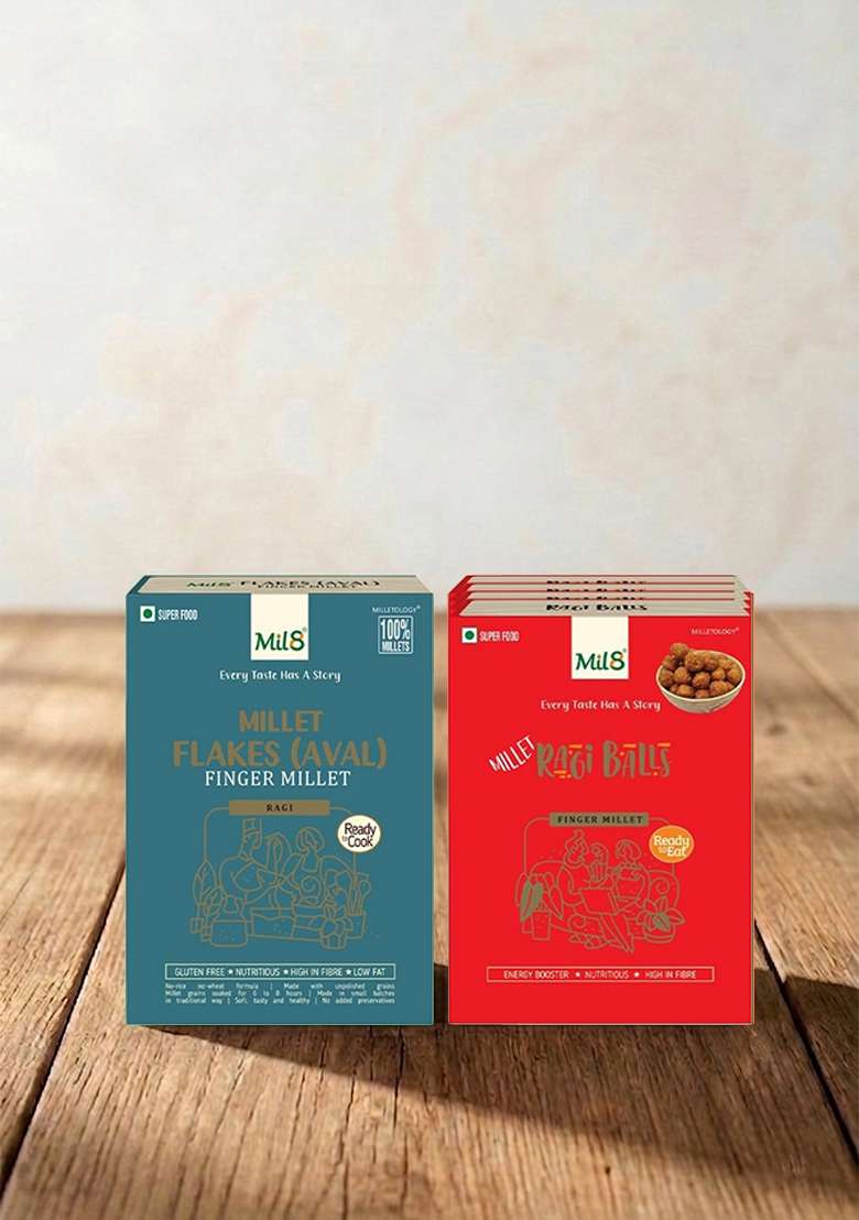 Mil8 Flakes (Aval) Finger & Ragi Balls Combo (200Gram-40Gram) Nutritious, Delicious And Healthy Breakfast Solution - Indya