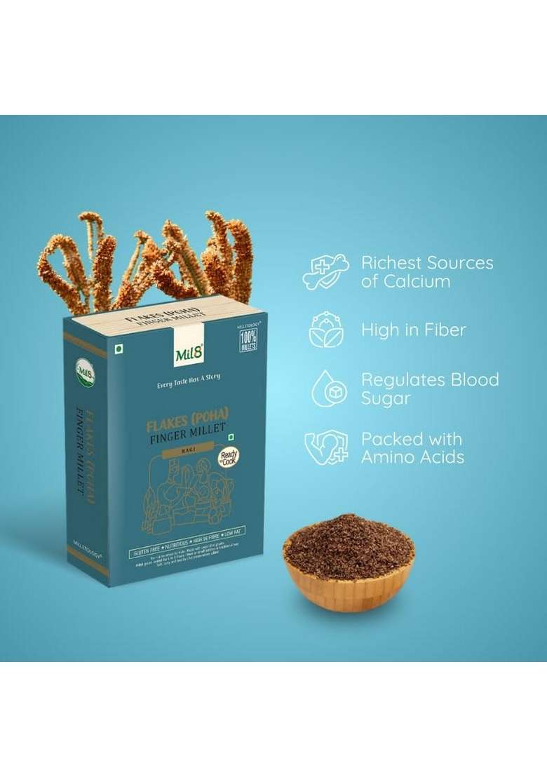 Mil8 Flakes (Aval) Finger & Ragi Balls Combo (200Gram-40Gram) Nutritious, Delicious And Healthy Breakfast Solution - Indya