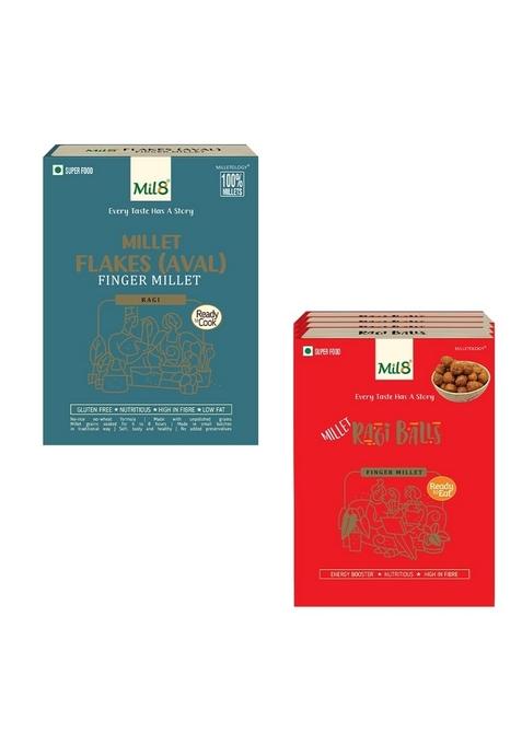 Mil8 Flakes (Aval) Finger & Ragi Balls Combo (200Gram-40Gram) Nutritious, Delicious And Healthy Breakfast Solution