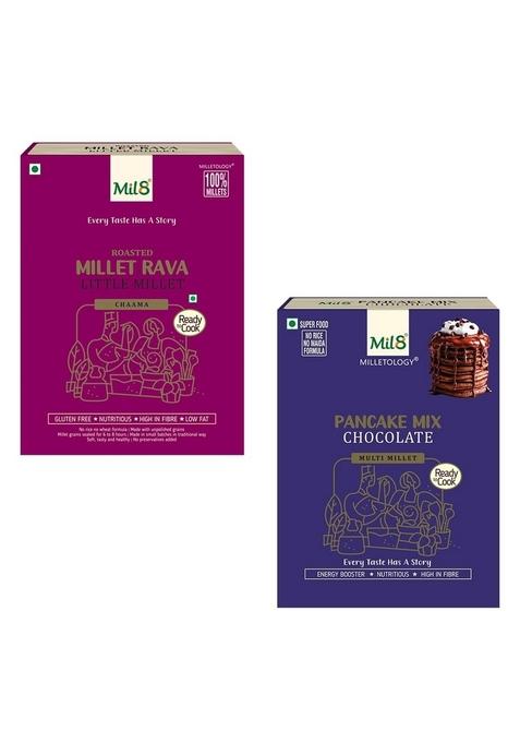 Mil8 Rava Little & Pancake Mix Chocolate Combo (300Gram-200Gram) Nutritious, Delicious And Healthy Breakfast Solution
