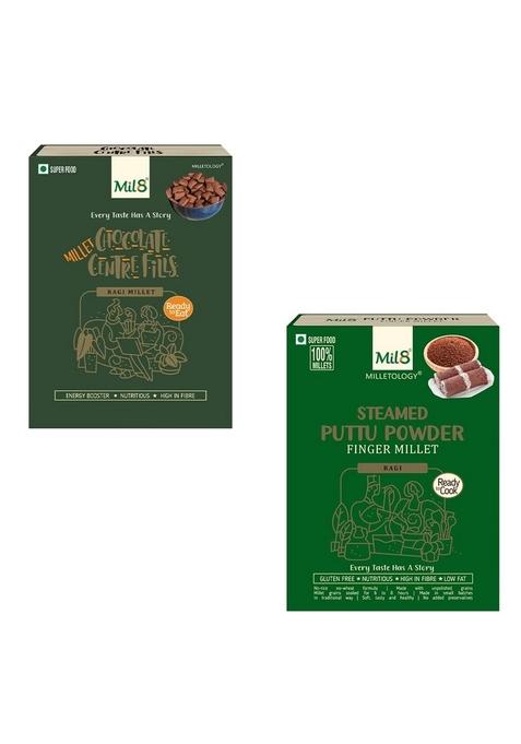 Ragi Chocolate Centre Fills & Puttu Powder Finger Millet Combo (100Gram-300Gram) Nutritious, Delicious And Healthy Breakfast Solution