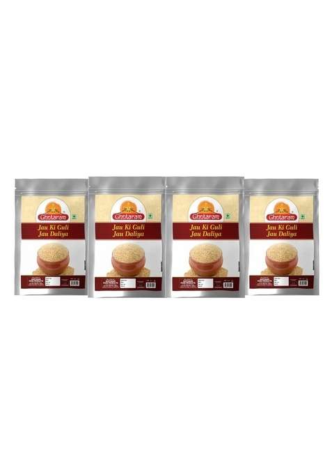 Ghotaram Organics Homemade Baragalu/Jao/Jow Jau Dalia Barley Porridge|Pure & Tasty Refined Fibrous Summer Jau Guli Rabdi Flour|Organic Barley Porridge|Barley Dalia-960G(Pac 4X 240G)