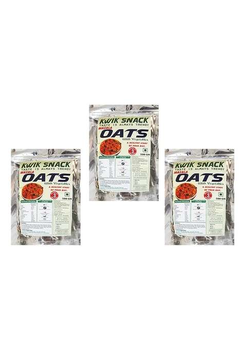 Kwik Snack Combo Pack Of 3 Masala Oats Of (400 Gm Each) 3 X 400 Gm = 1.2 Kg - 100% Natural Whole Grain Oats, Good Source Of Protein & Fiber, Gluten Free Oats, No Added Sugar, Healthy Breakfast Cereals,
