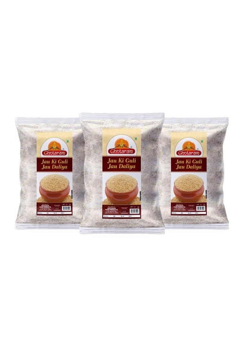 Ghotaram Organics Barley Daliya/Barli Jav Pearl Barley Dalia Daliya Porridge/100% Natural & Barli Jav Jau Guli L Dalia With High Fiber | Summer Rajasthani Jau | Guli Ki Ka Atta-720G(Pac 3X 240G)