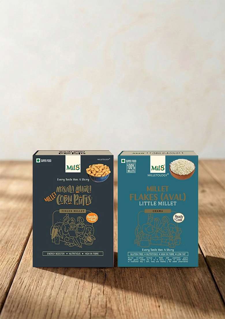 Mil8 Corn Puffs Masala & Flakes (Aval) Little Millet Combo (30Gram-200Gram) Nutritious, Delicious And Healthy Breakfast Solution - Indya